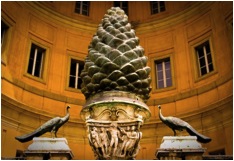Sculpture from the ‘Court of the Pinecone’ in front of the Vatican  Source: Carl Weiseth, “Pinecone Symbology” at   http://ournewearth.tv/news_details.php?id=88 
